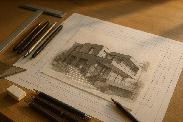 diseños casas arquitectonico mano alzada